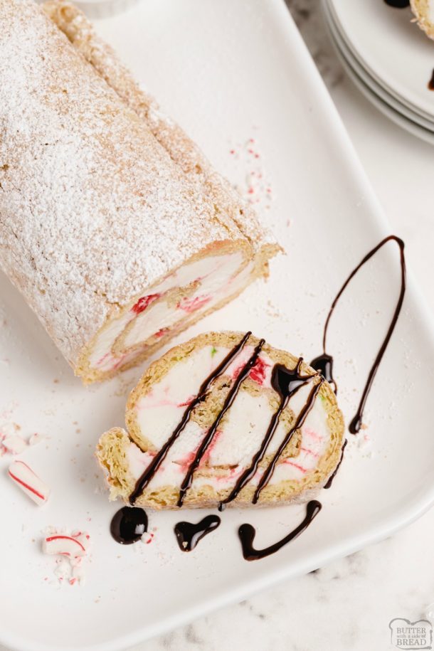 HOLIDAY PEPPERMINT ICE CREAM CAKE ROLL - Butter with a Side of Bread