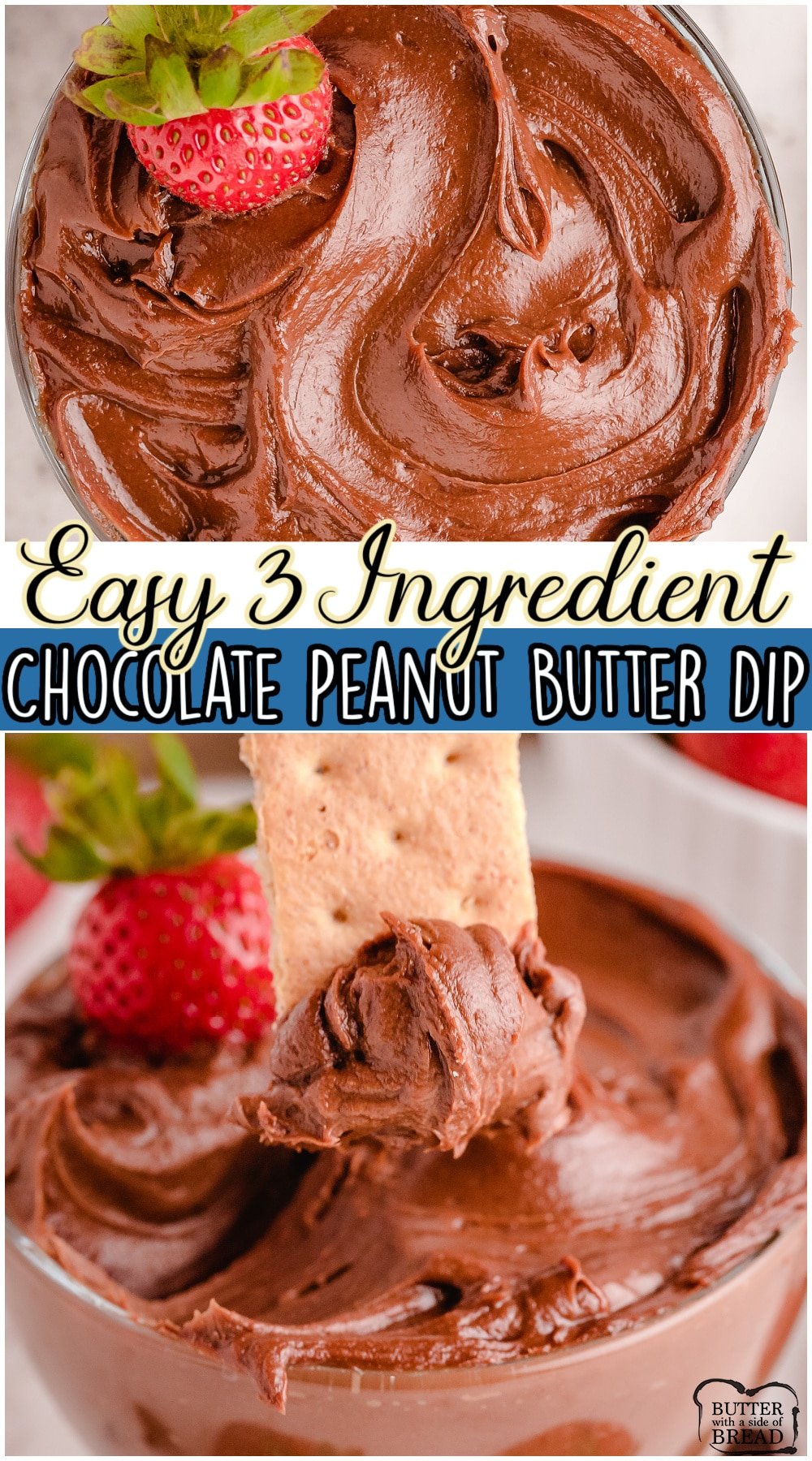 Quick & easy Chocolate Peanut Butter Dip recipe made in minutes & so tasty! Made with just 3 ingredients, this recipe is perfect for snacking or parties as everyone loves it!