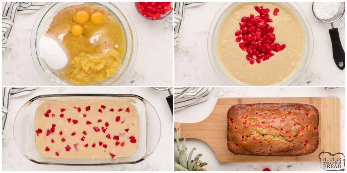Step by step instructions on how to make Pineapple Cherry Quick Bread