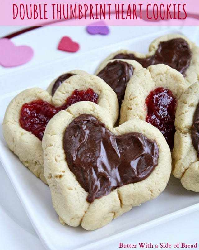 I love making fun treats for holidays and I had even more fun making these Double Thumbprint Cookies with my kids.  They thought it was so fun to make the thumbprints and shape the cookies. Like most thumbprint cookies, the recipe called for jam filling which is good, but the fudge filling from Jessica's Peanut Butter Fudge Cups is even better!
