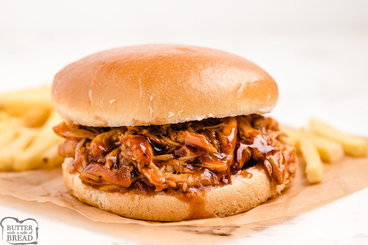 Barbecued chicken on a bun