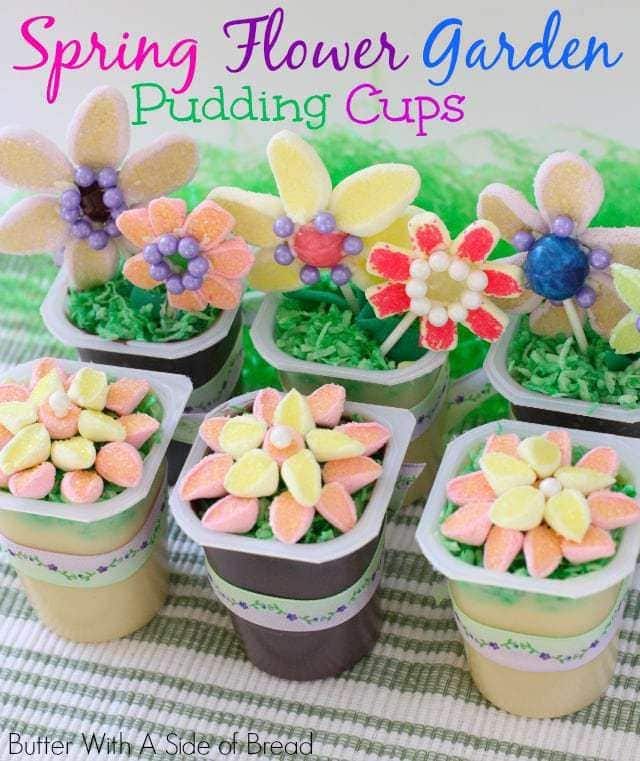Easter Spring Flower Garden Pudding Cups.Butter With A Side of Bread.top