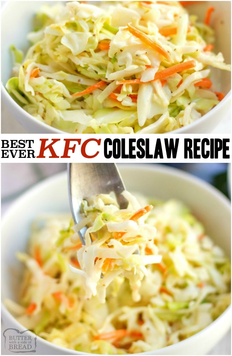 Easy Coleslaw recipe tastes just like KFC's & comes together in minutes! Best ever coleslaw dressing and learn my secret tip that takes your coleslaw from good to GREAT!