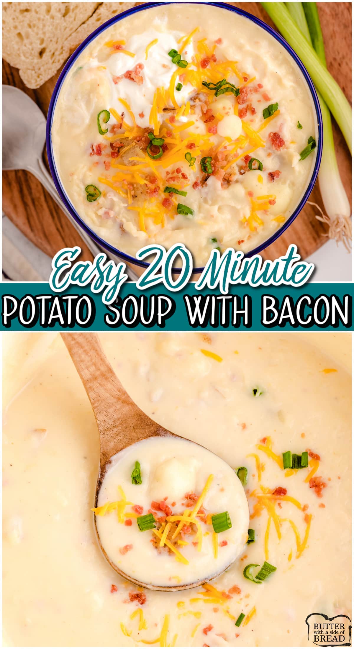 20-Minute Loaded Baked Potato Soup is a comforting dinner that is easy to make and ready to serve fast! Potato soup made with simple ingredients you likely have on hand!