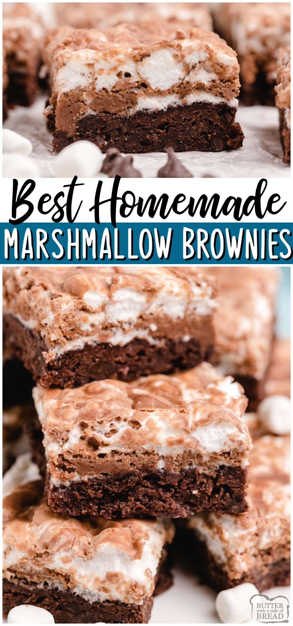 Homemade Marshmallow Brownies are fudgy, chocolaty brownies with a melted marshmallow topping! Perfect from scratch brownie recipe for anyone who loves chocolate & marshmallows!
