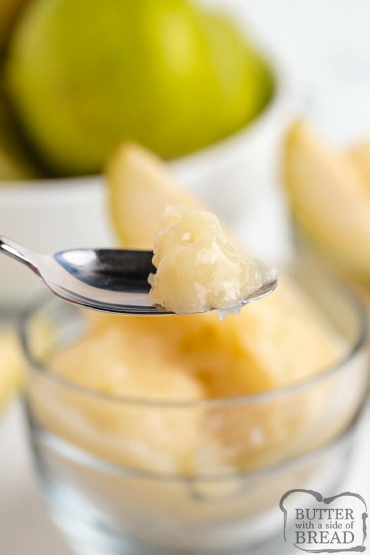 Bite of sorbet made with fresh pears