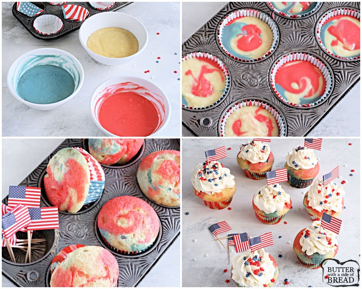 how to make red white and blue cupcakes