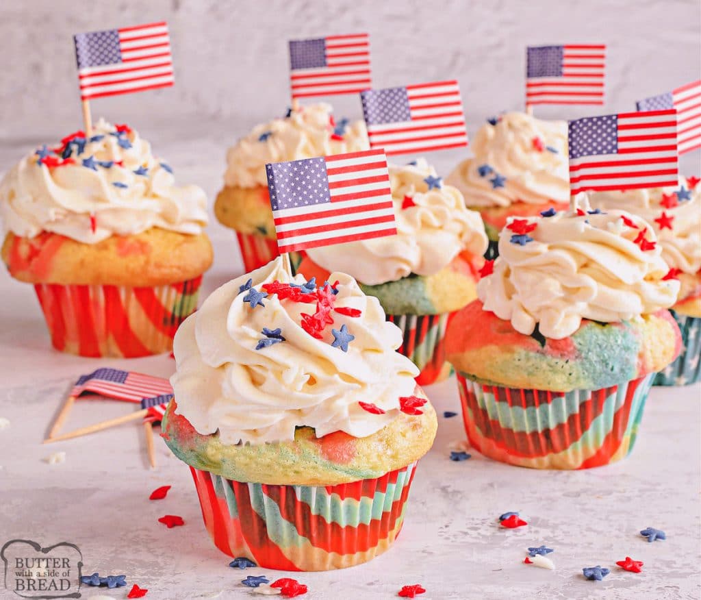 red white and blue cupcakes for 4th of July