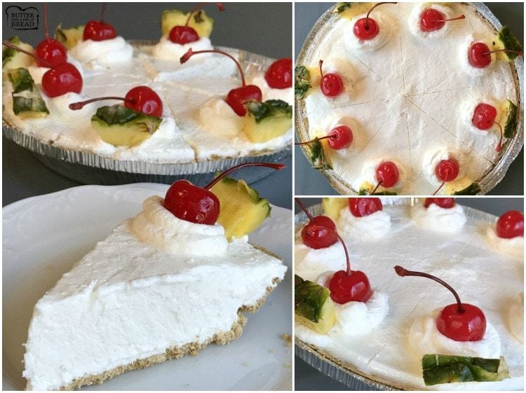 Easy Pina Colada Pie is the perfect summertime treat! Just a few ingredients and everyone loves the fun tropical flavors of this simple chilled pie.