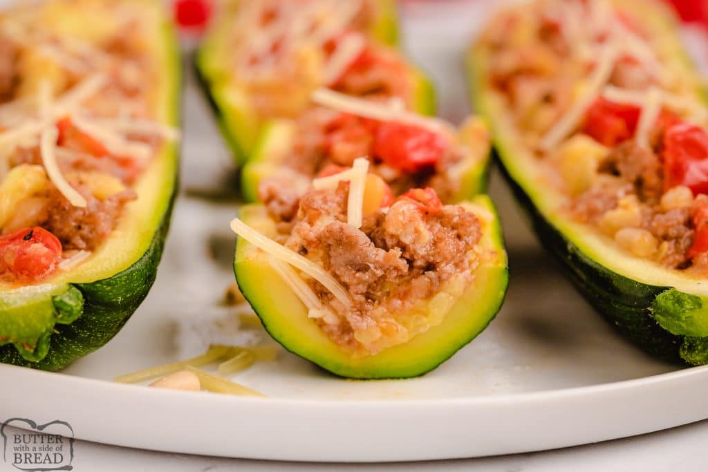 stuffed zucchini with pine nuts and sausage