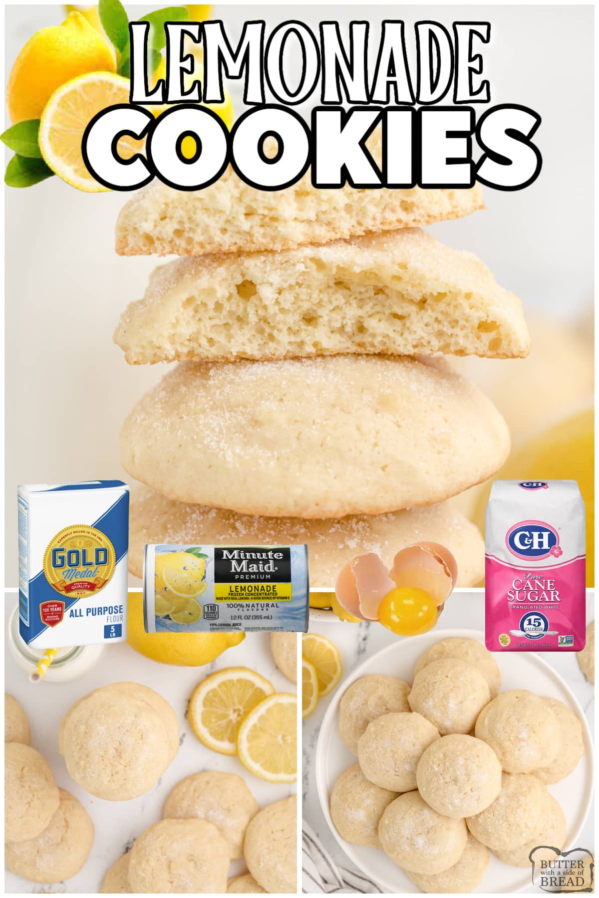 Lemonade Cookies are made with frozen lemonade concentrate. Only 6 ingredients needed to make these simple lemon cookies!