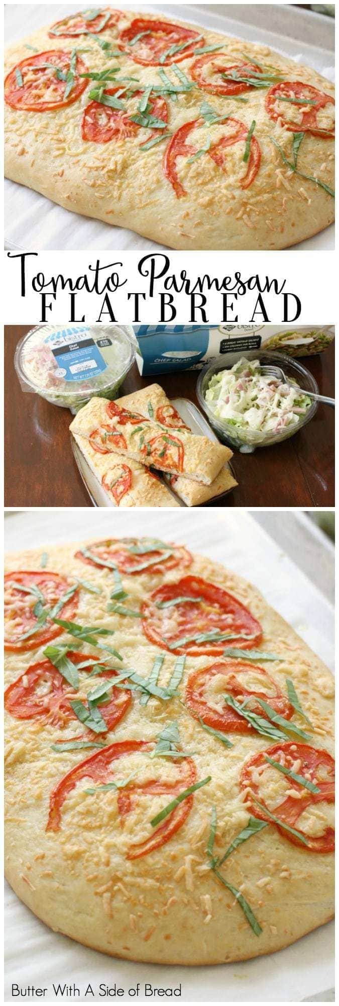 Tomato Parmesan Flatbread recipe made from scratch and topped with fresh tomato, basil and Parmesan cheese. Soft & flavorful homemade flatbread to go alongside dinner.