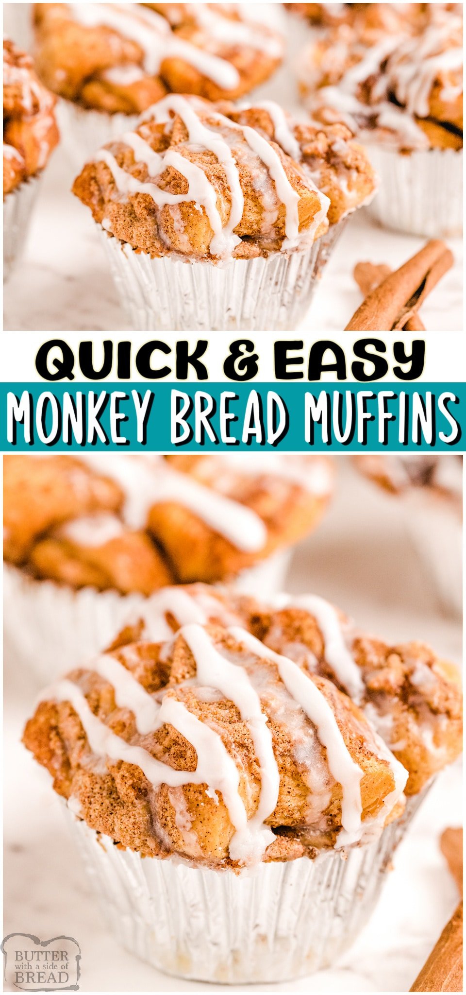 Monkey Bread Muffins made with just a handful of ingredients & ready in 30 minutes! All the buttery sweet butterscotch & cinnamon flavors of Monkey Bread, only in muffin form! #monkeybread #muffins #cinnamon #baking #breakfast #easyrecipe from BUTTER WITH A SIDE OF BREAD