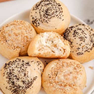 garlic poppy seed spiral crescents stuffed with cream cheese