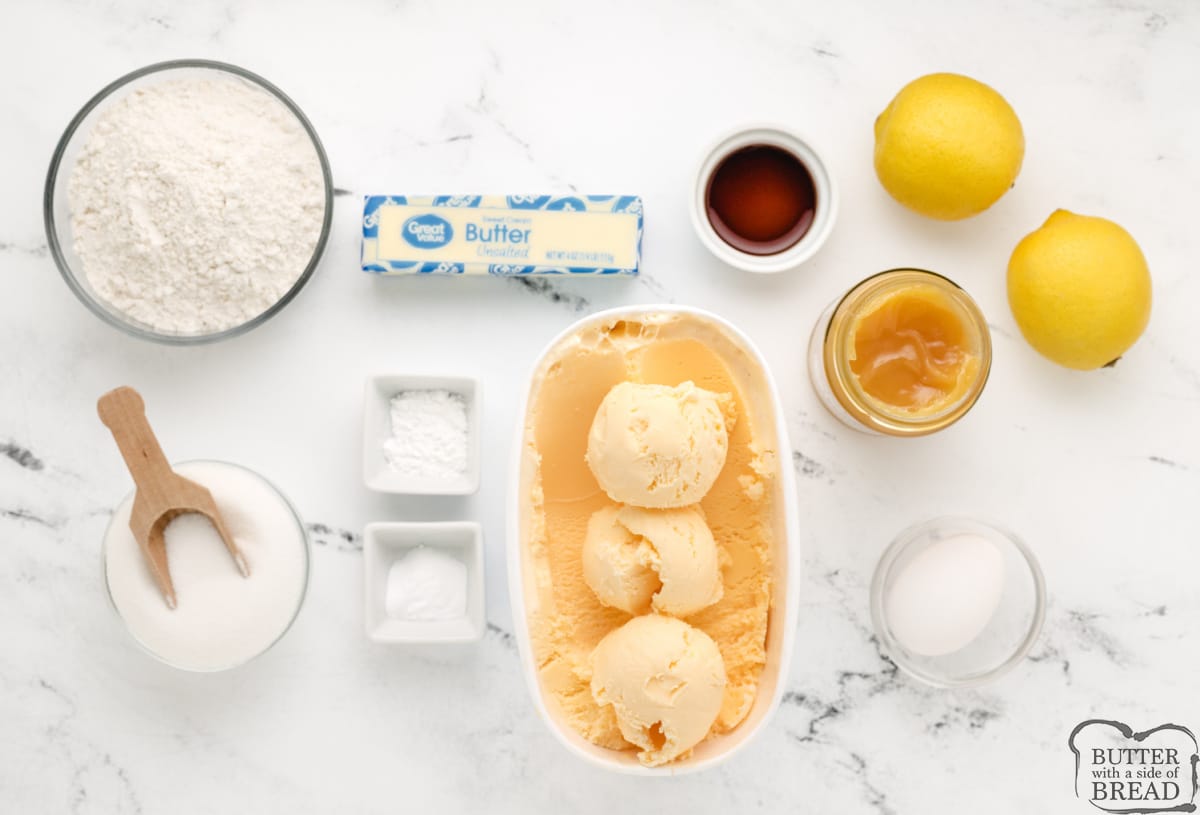 Ingredients in lemon ice cream bars. 