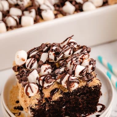 piece of s'mores poke cake