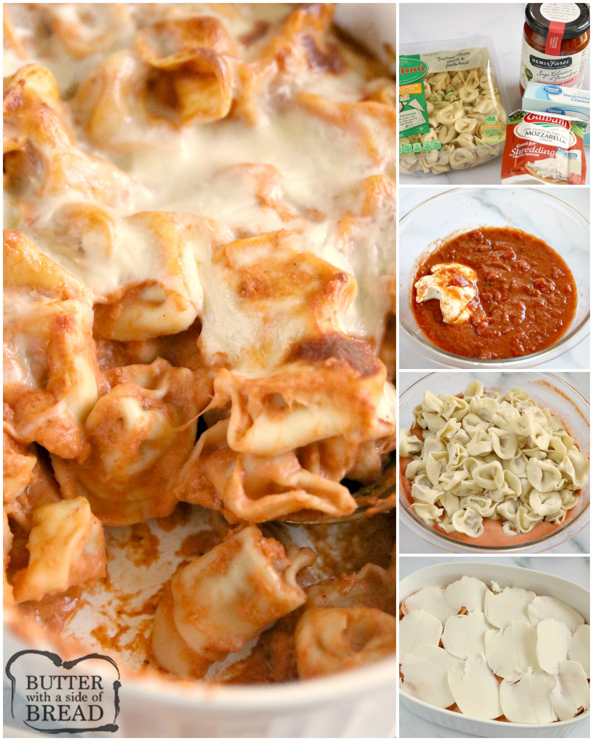 Step by step photos on how to make baked tortellini