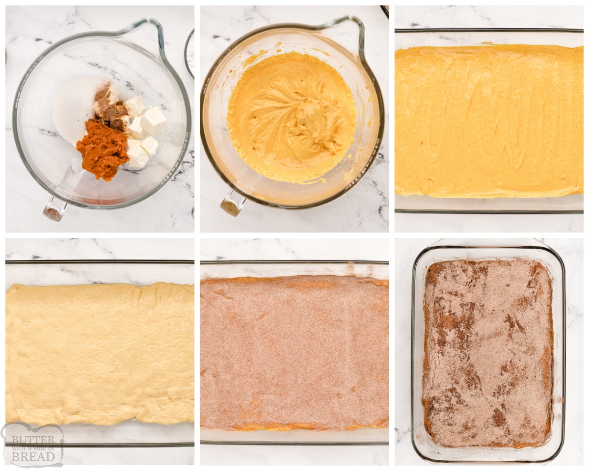 making pumpkin cream cheese bars with crescent dough