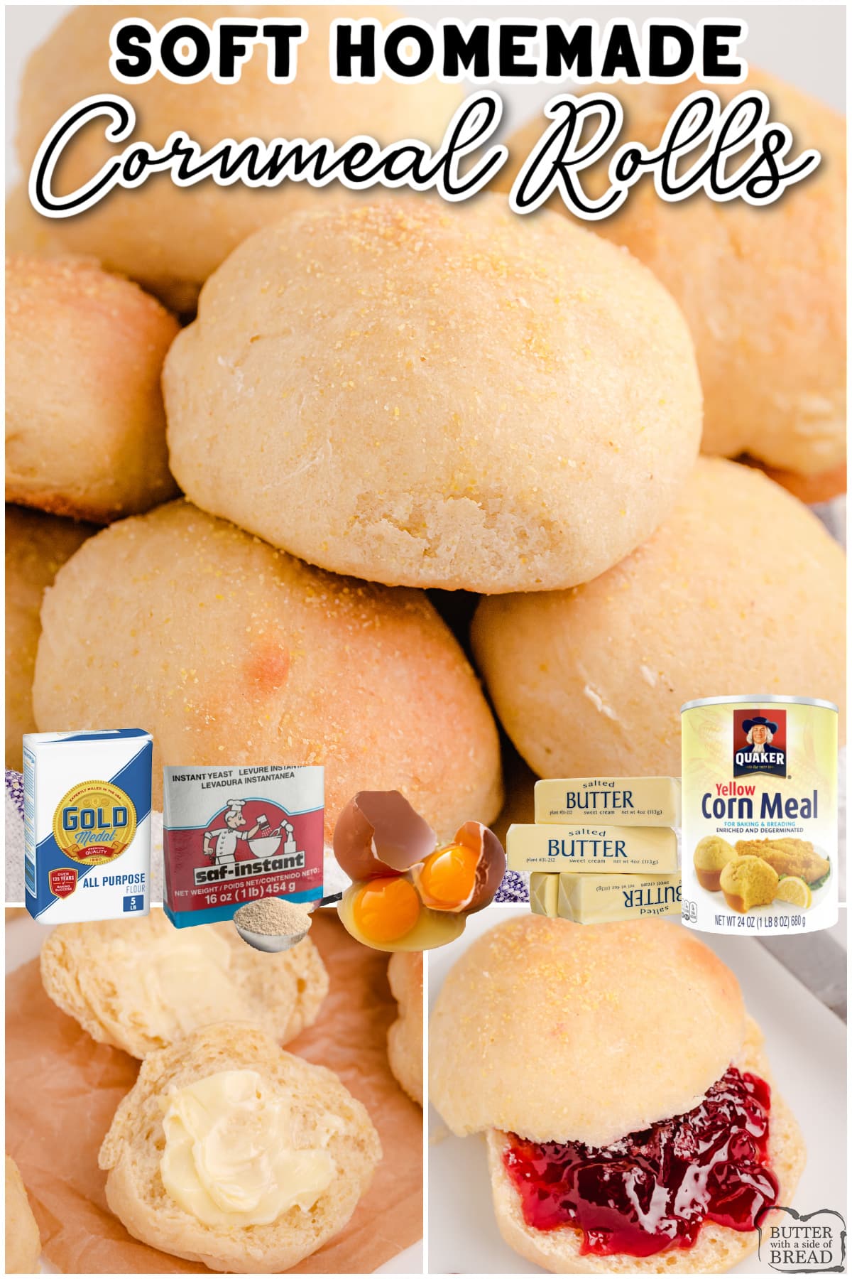 Soft Cornmeal Rolls are fluffy homemade dinner rolls with incredible flavor!  Yeast rolls with cornmeal have a chewy texture and are perfect served with butter & jam! 