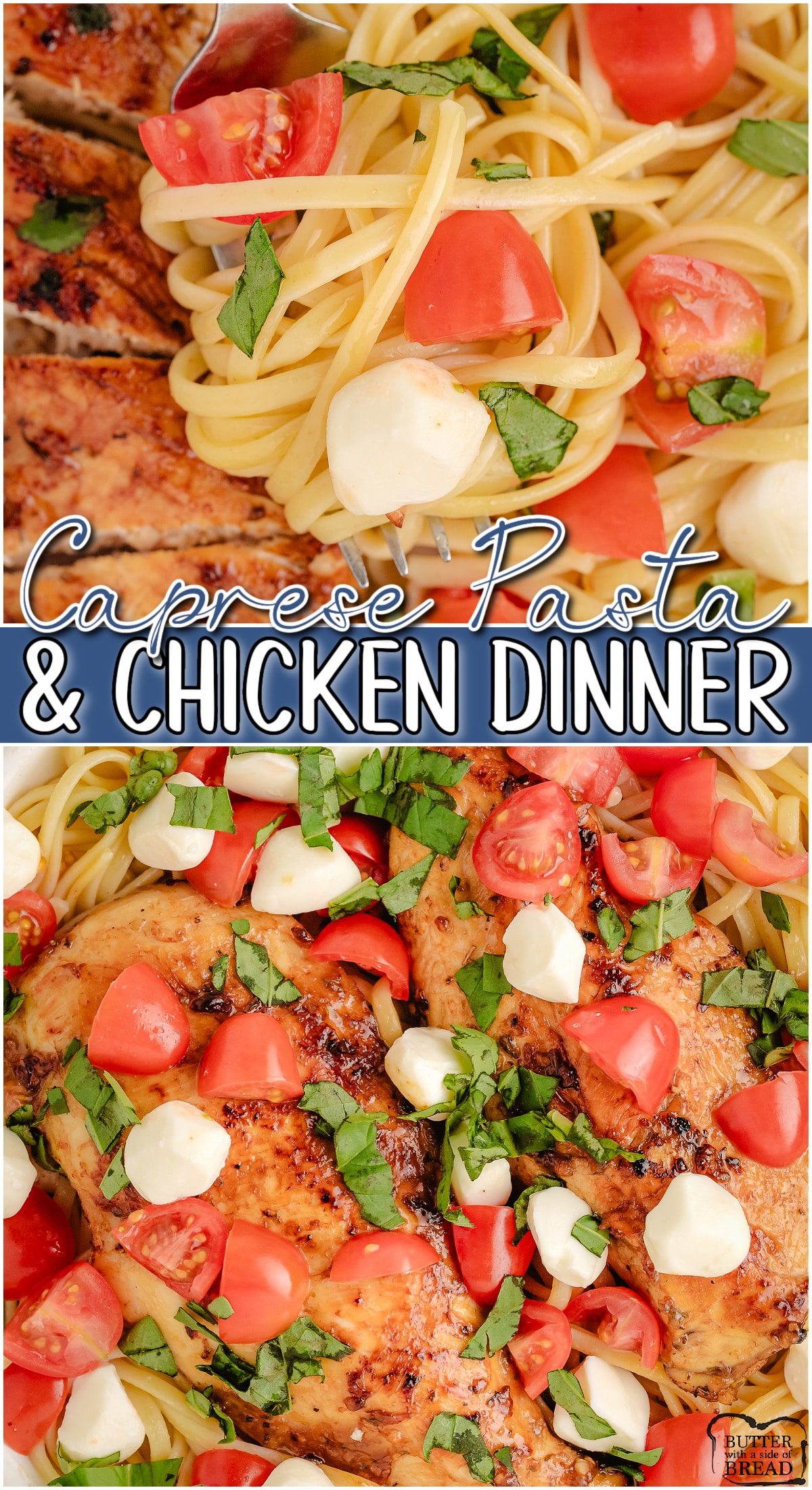 Chicken Caprese is a delicious Italian dish that combines tender chicken, fresh tomatoes, mozzarella cheese and basil. It's a perfect weeknight chicken dinner that's made in under an hour!