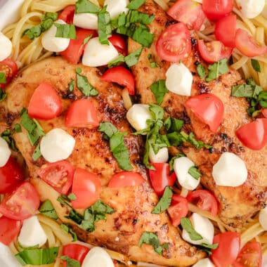 plateful of caprese chicken pasta