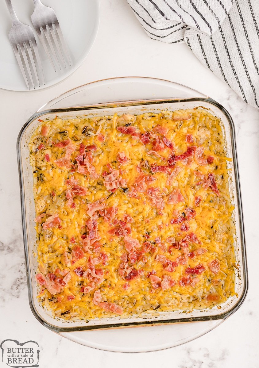 wild rice casserole with chicken, bacon & apples