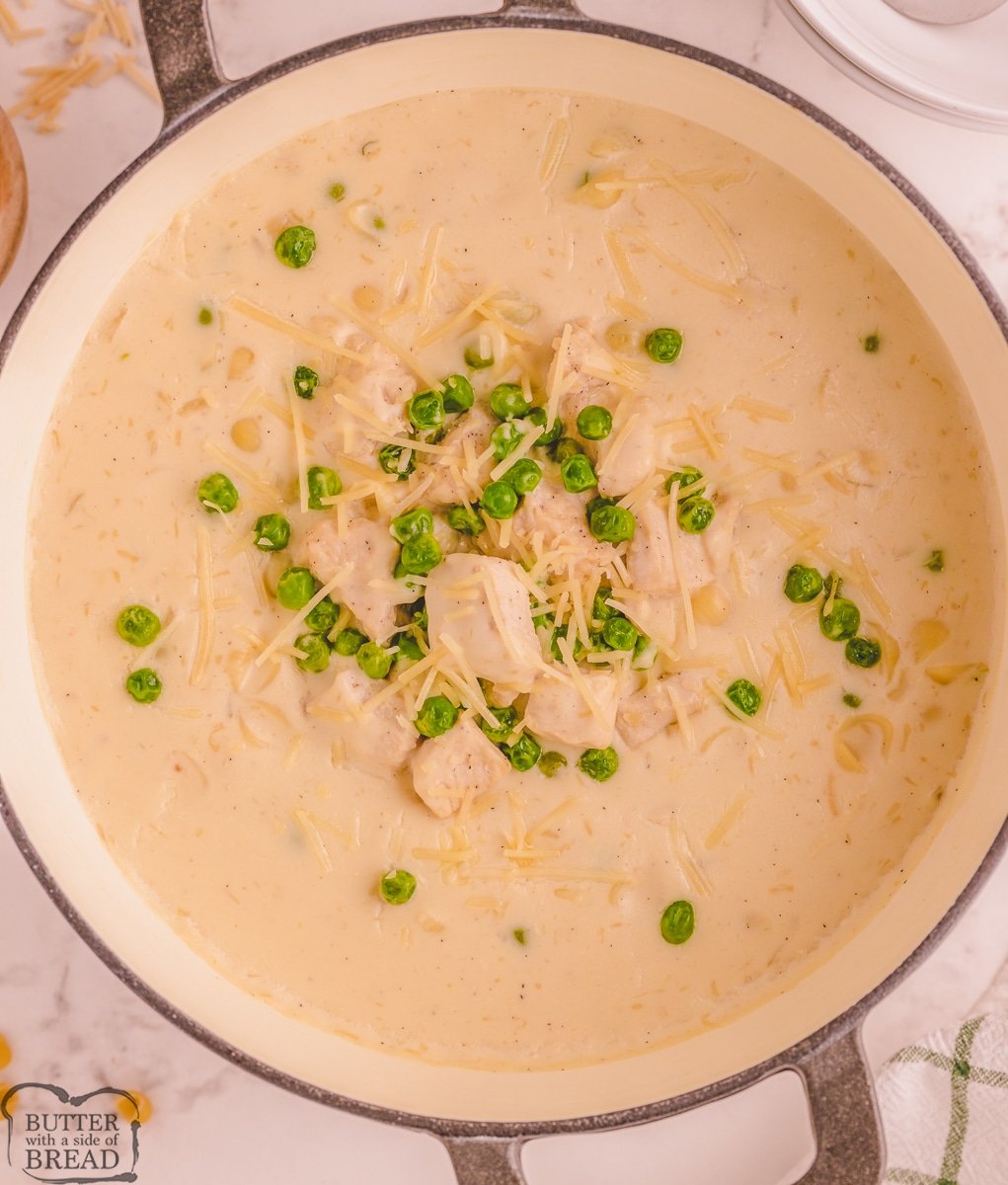 chicken alfredo soup recipe in a large pot