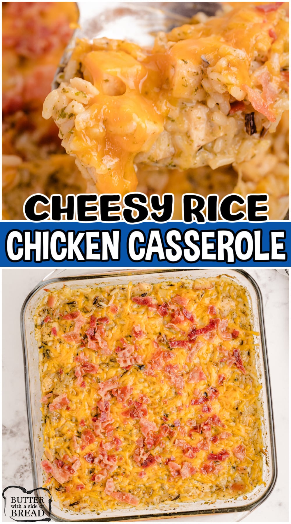 Cheesy Wild Rice Casserole is a fantastic weeknight dinner recipe made with chicken, apples, bacon & wild rice. This chicken and wild rice casserole is made easy with simple ingredients & perfect for Fall.