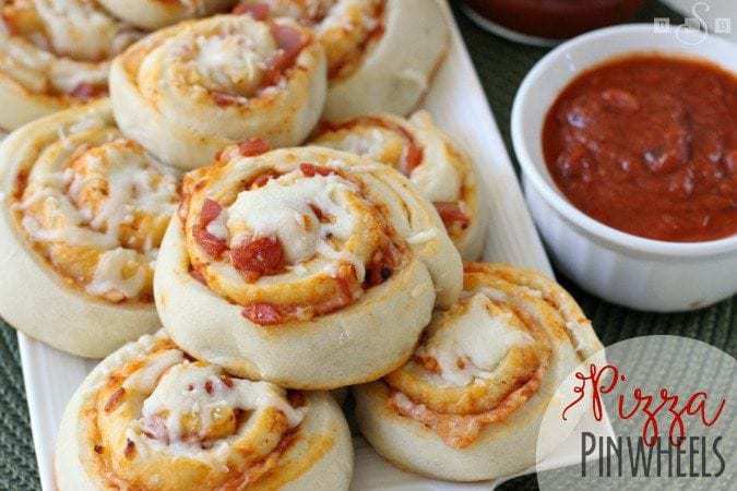 Pizza Pinwheels are made from a soft, homemade dough with delicious toppings inside and melted cheese on top, they are an amazing weeknight meal!