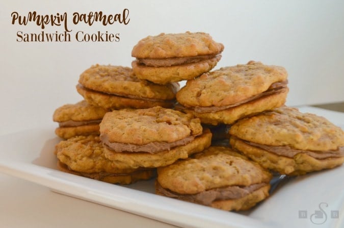 Pumpkin Oatmeal Sandwich Cookies are the best fall treat! They are as tasty as your usual creme oatmeal cookies with a touch of yummy pumpkin flavor!