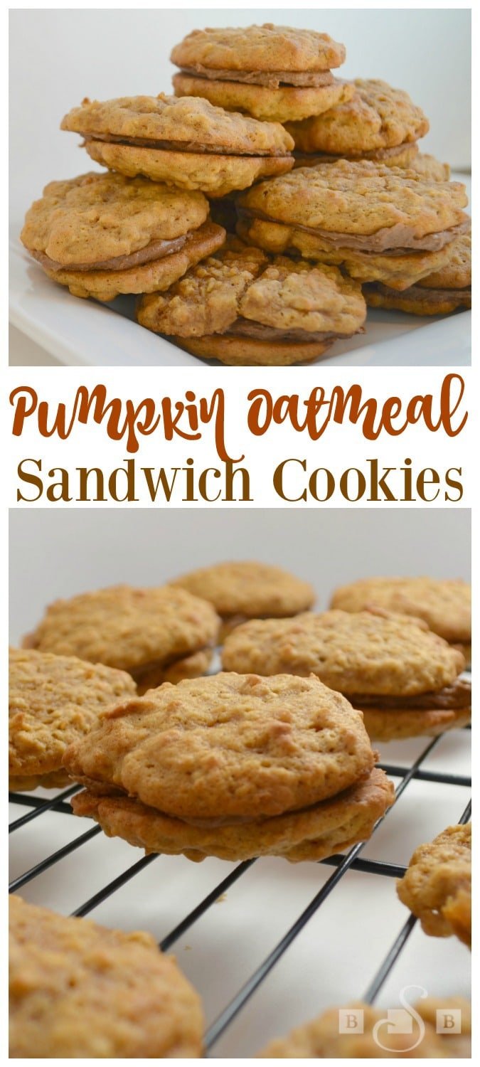 Pumpkin Oatmeal Sandwich Cookies are the best fall treat! They are as tasty as your usual creme oatmeal cookies with a touch of yummy pumpkin flavor!