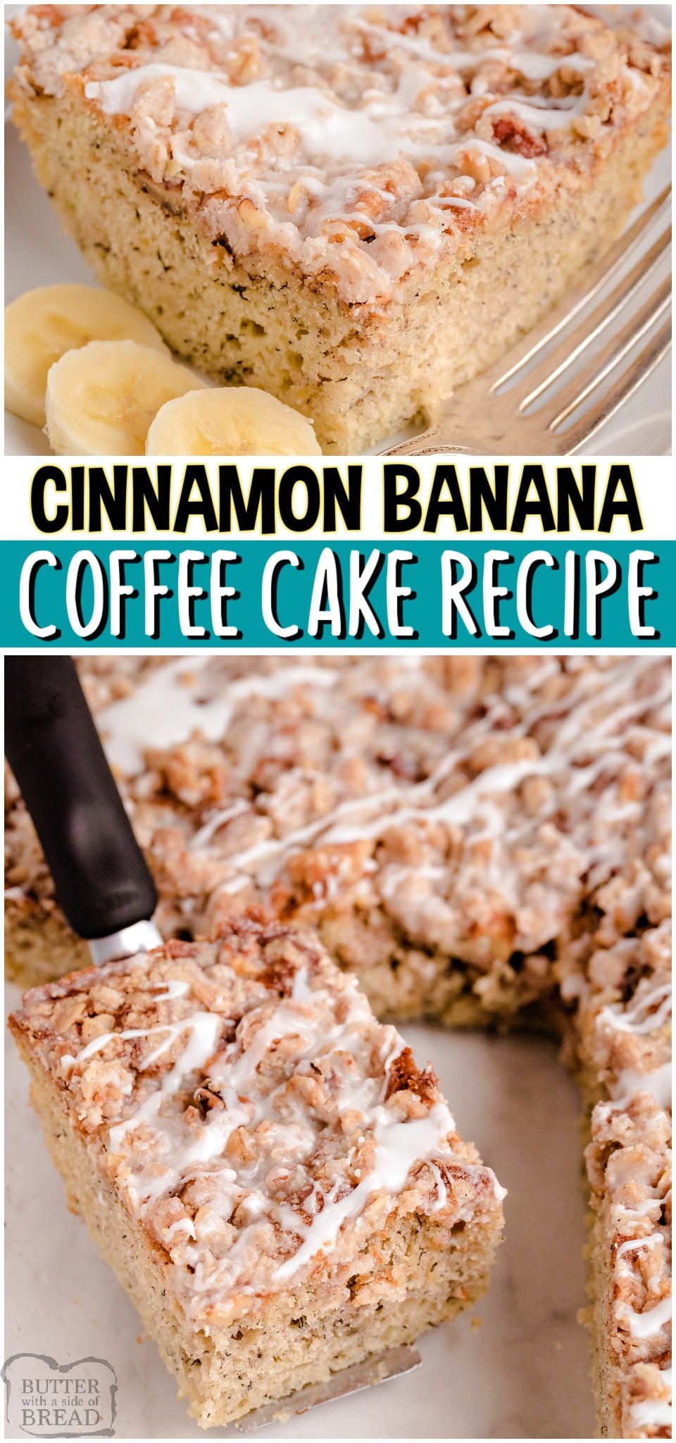Banana Breakfast Cake is a delicious banana coffee cake with a tasty vanilla glaze. Everyone loves when we have this for breakfast! A soft and tender banana coffee cake with cinnamon oat crumb topping and icing makes for a great breakfast treat.
