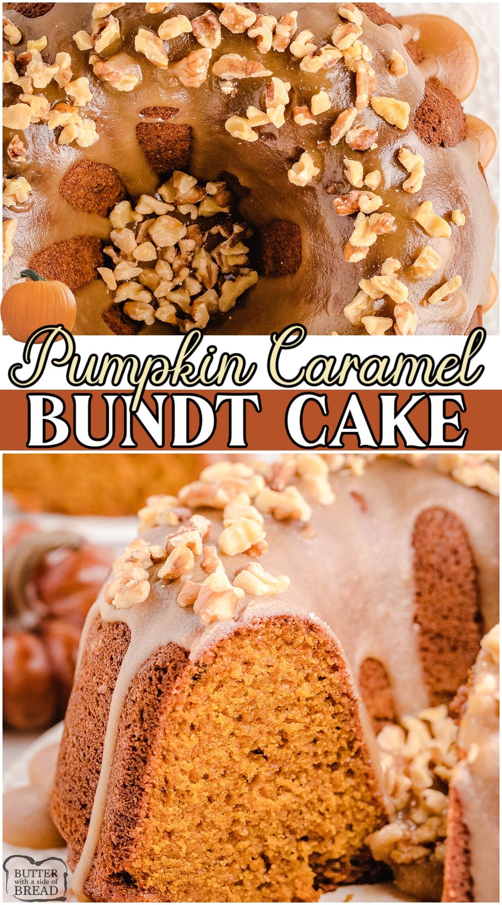 Pumpkin bundt cake with caramel glaze is a moist & flavorful pumpkin cake topped with an easy caramel glaze. Spiced bundt cake recipe made with classic ingredients with flavors perfect for Fall!