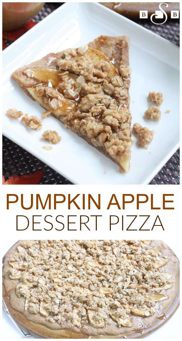 Like most of you, I am obsessed with all things pumpkin these days, and this quick and easy dessert pizza is absolutely amazing!  I used a Krusteaz Pumpkin Spice Cookie Mix to create the crust as well as the crumble and glaze that goes on top of the apples, so the whole recipe comes together extremely easily and fast too! Krusteaz has several different seasonal mixes and we have been enjoying all of them at my house this fall!