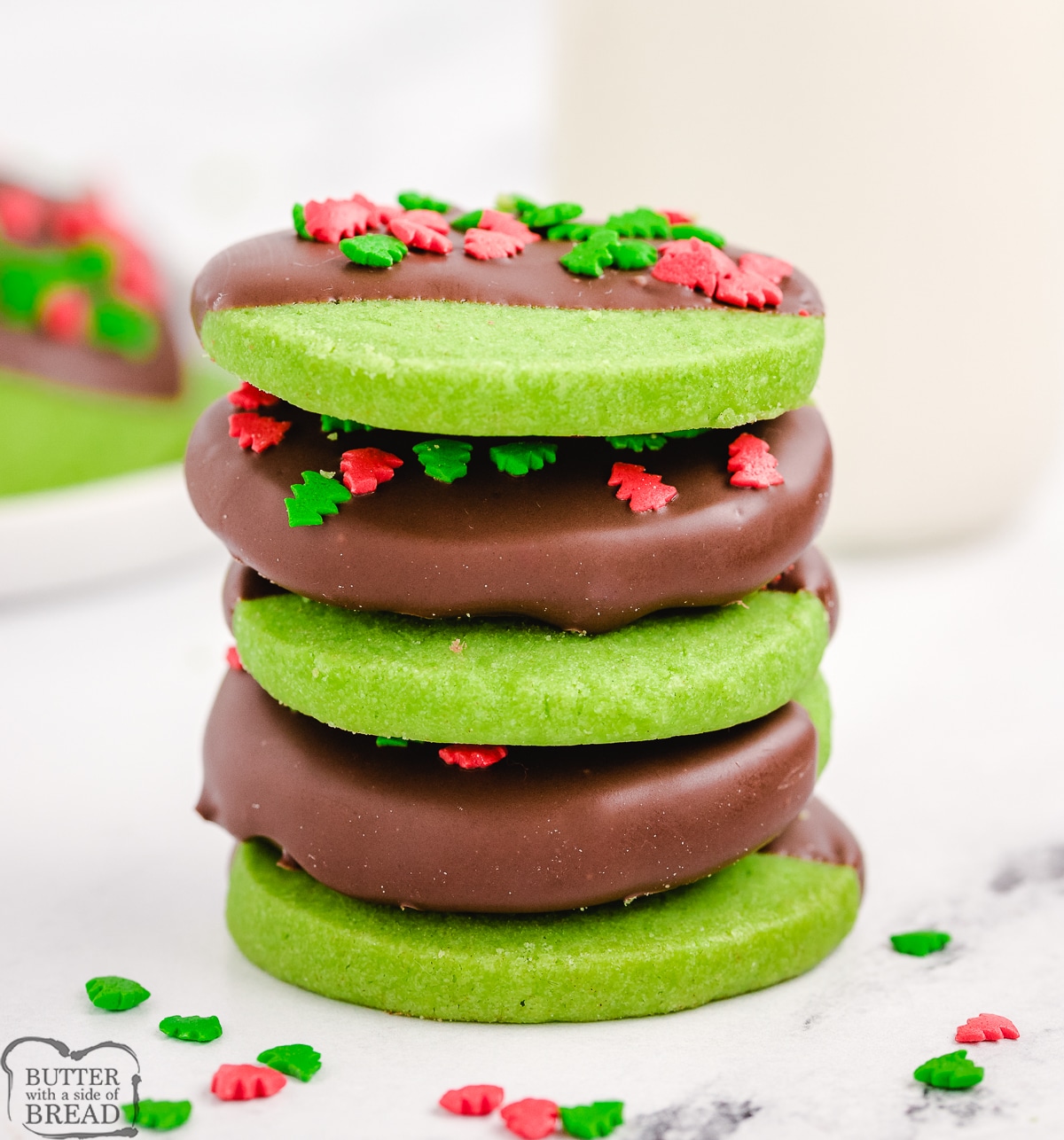 stack of mint Christmas cookies
