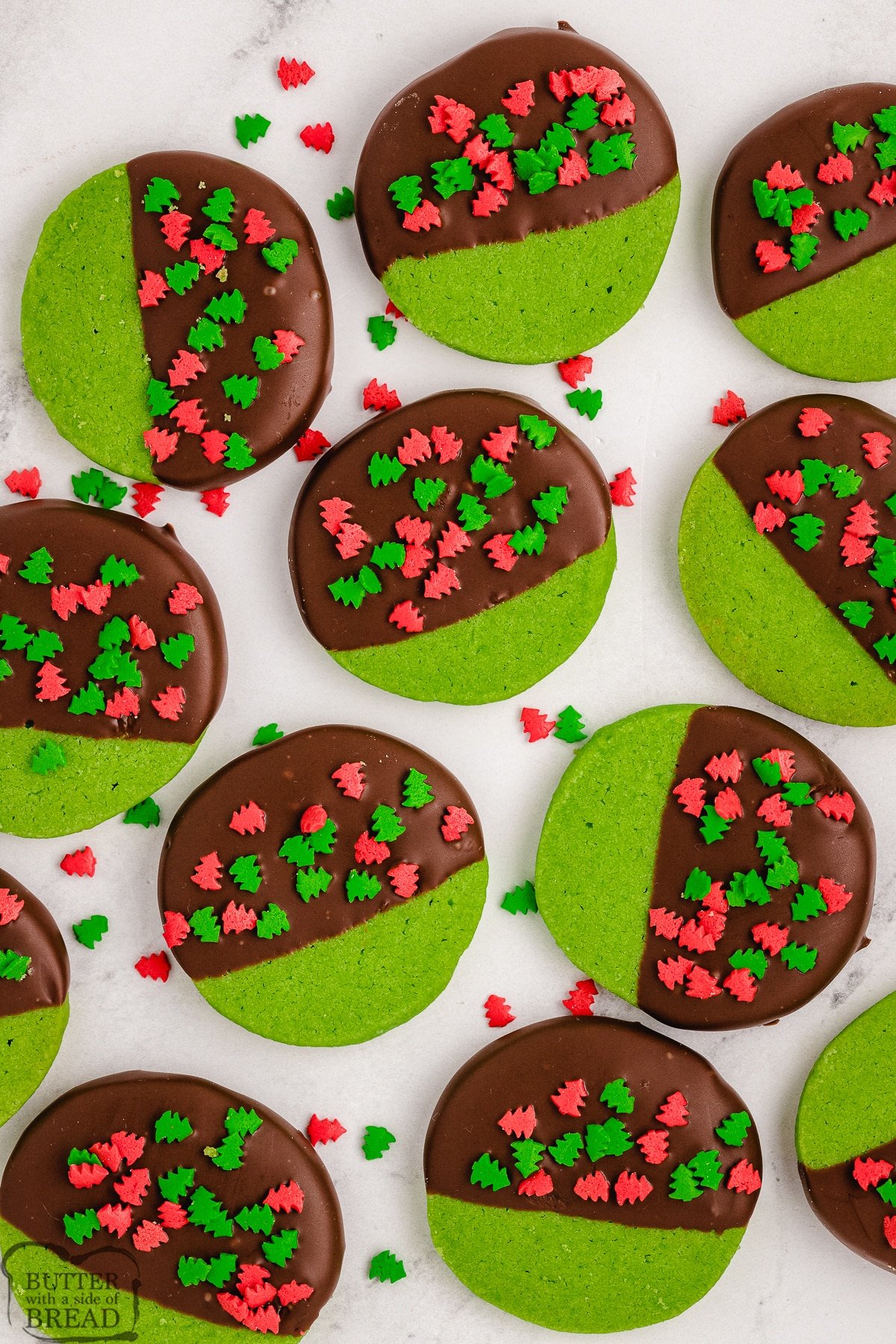 mint chocolate cookies with Christmas sprinkles