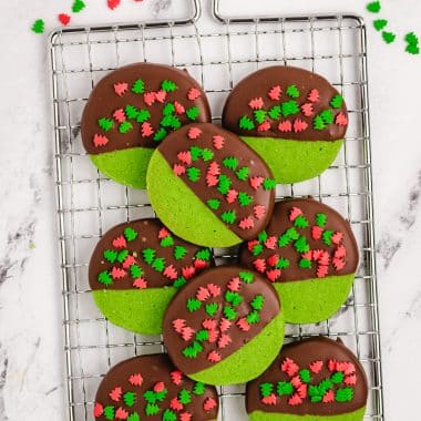 mint chocolate cookies on a cooling rack