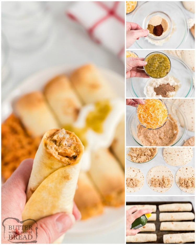 Step by step instructions on how to make baked chicken taquitos