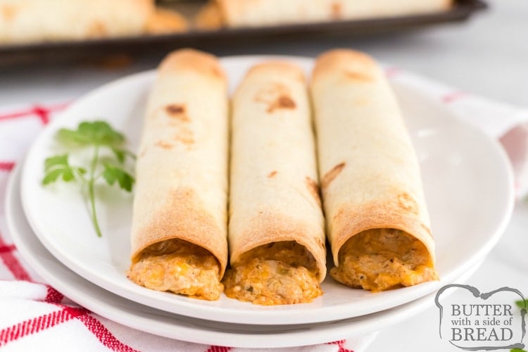 Homemade baked taquitos with chicken and cheese