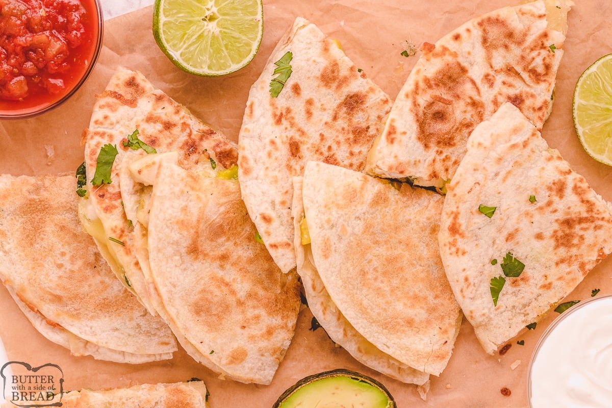 CHICKEN AVOCADO QUESADILLAS - Butter with a Side of Bread