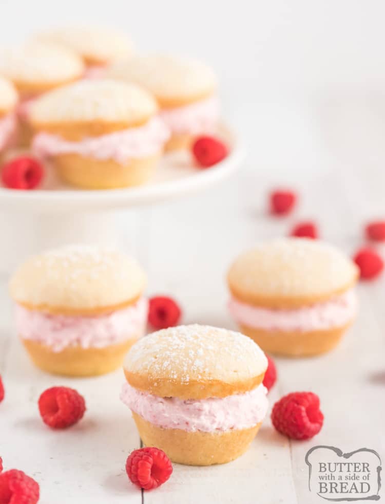 Mini Raspberry Shortcakes are made with a cake mix as the base, while the filling is made with fresh raspberries and real whipped cream. This easy shortcake recipe is absolutely delicious!