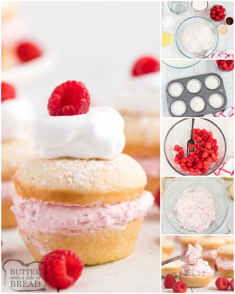 Step by step instructions on how to make miniature shortcakes with raspberry filling