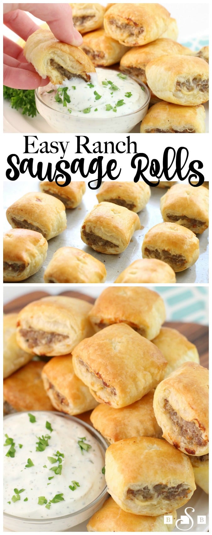Ranch Sausage Roll recipe made with sausage, puff pastry, ranch seasoning and cheese. Perfect appetizer recipe for parties and game day get-togethers!