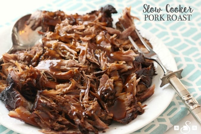 Slow Cooker Pork Roast made with simple ingredients you have in your pantry! Fall-apart tender pork with a flavorful gravy on top make this recipe amazing.