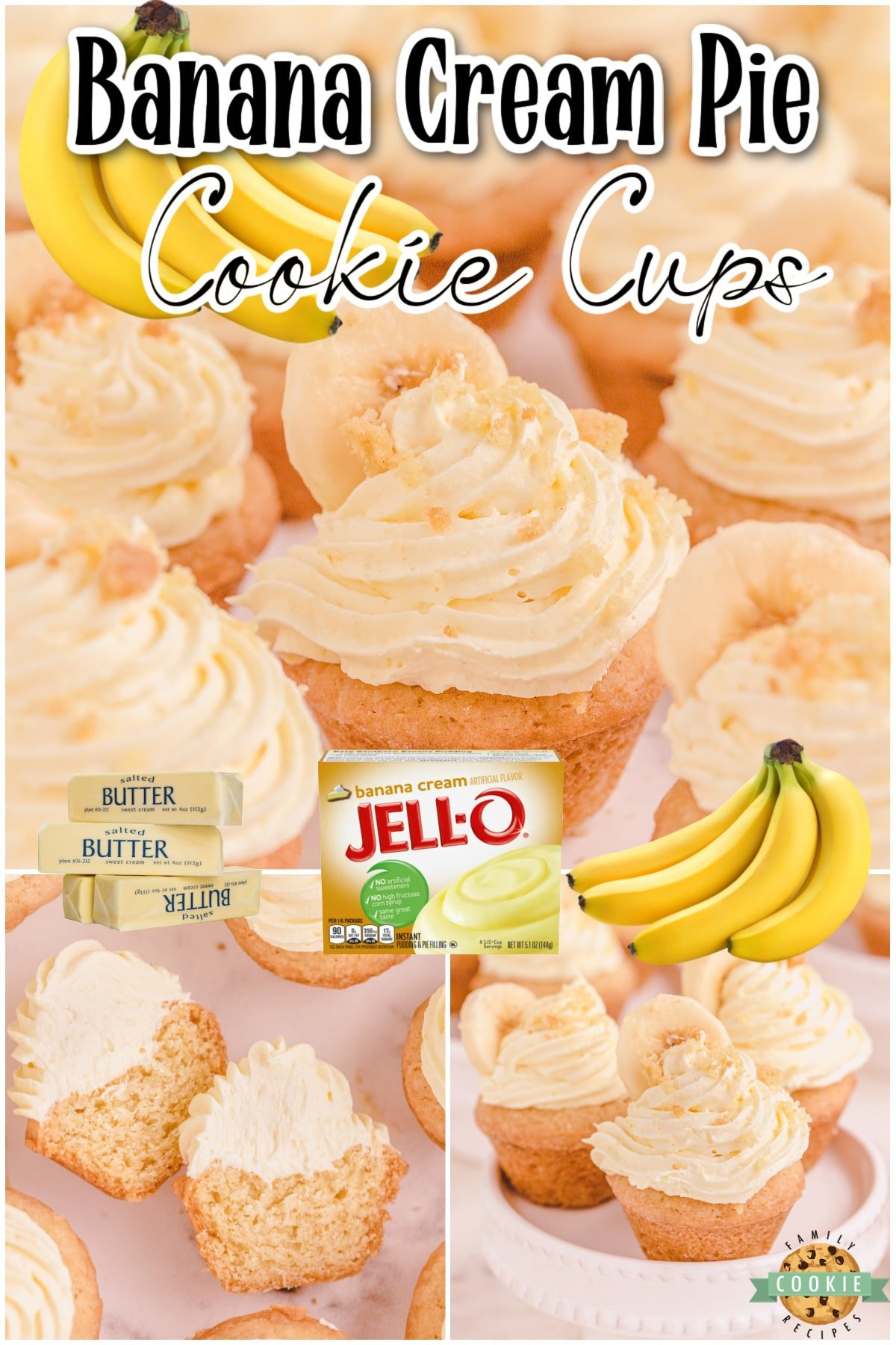 Banana Cream Pie Cookies are the perfect way to enjoy Banana Cream Pie without having to deal with  pie crust! Lovely bite-sized banana cream pie dessert recipe perfect for parties.