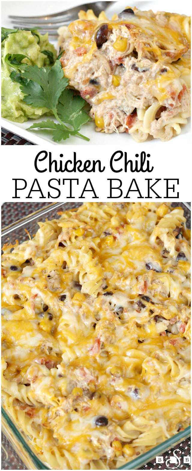 From the original Chicken Chili recipe, I created a Chicken Chili Pasta Bake and also a delicious Chicken Chili salad. Add a few garnishes and your meal is complete!