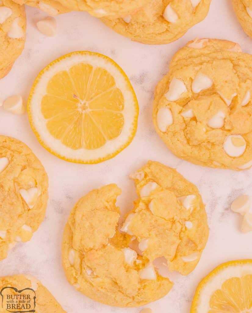lemon pudding cookies with white chocolate chips