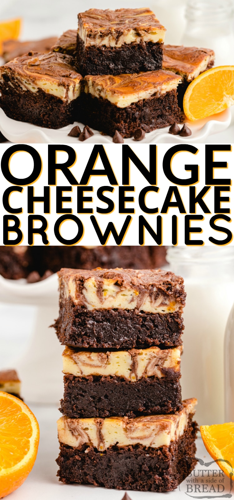 Orange Cheesecake Brownies made with a delicious orange cheesecake layer that is swirled with a simple brownie mix. The orange and chocolate combination is absolutely incredible! 