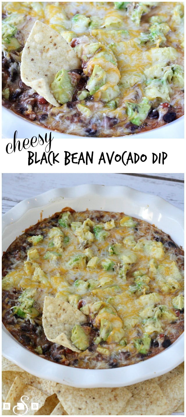 Cheesy Black Bean Avocado Dip is so delicious and is made with only 4 simple ingredients, making it the perfect appetizer for any party! This avocado and black bean dip is not only easy to make but the flavor combination is incredible too.