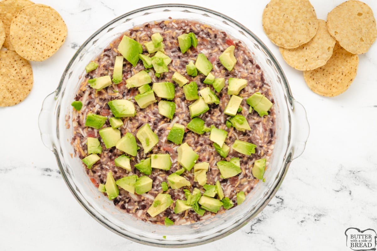 Sprinkle avocados over the black bean mixture. 